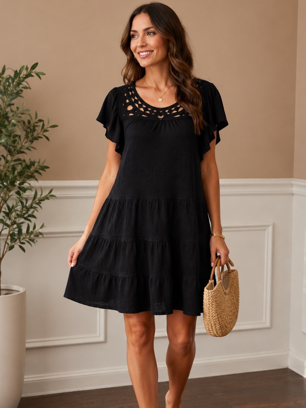 Max Studio London Black Cutout Tiered Dress NWT Size Small